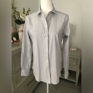 Liz Claiborne Gray and White Blouse with Vertical Stripes New Without Tags.